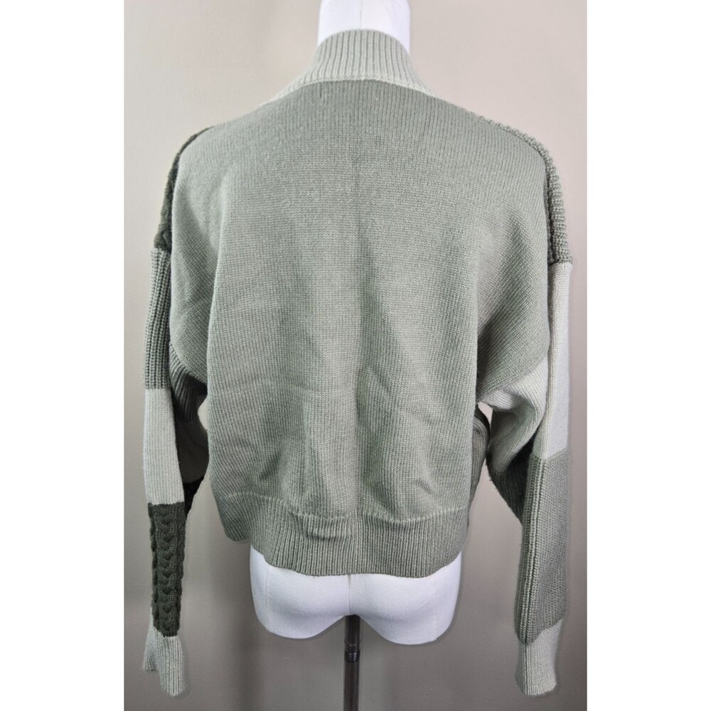 Women's Colorblock Knit Cropped Cardigan S/M Button Boho Chunky Sage Green - Picture 4 of 10